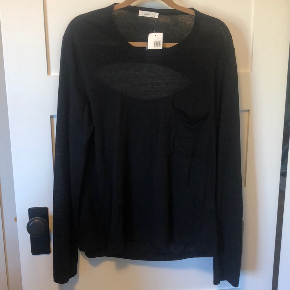NWT ALC Black Linen Open Back Long Sleeved Shirt L
